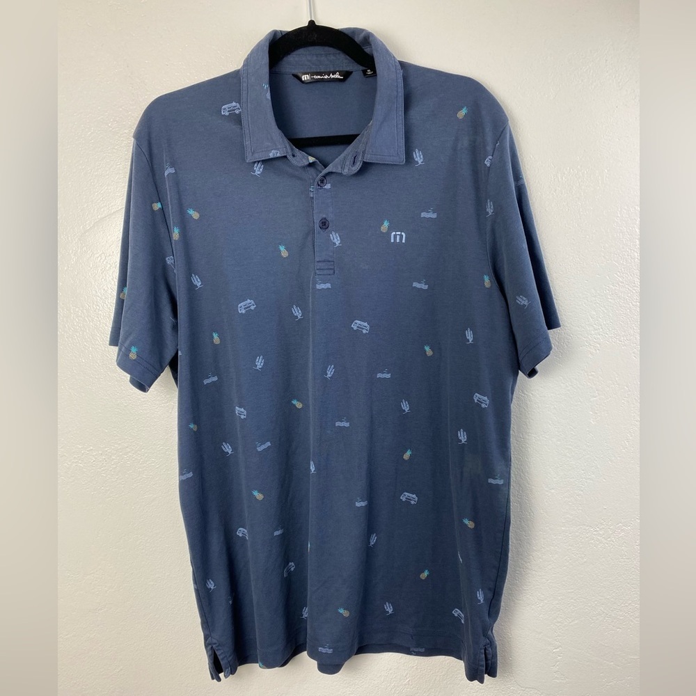 Travis Mathew Blue Novelty Pineapple Van Camping Outdoor‎ Golf Polo Shirt XL